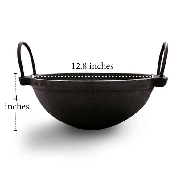 Cast Iron Kadai, Machined Smooth, 10 Inches