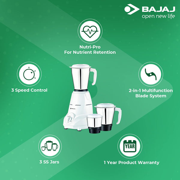 Bajaj Easy Mixer Grinder 500 W, 3 Jar, Mixer Grinders, Food Preparation