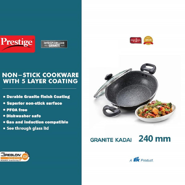 Prestige Omega Deluxe Granite-finish Coated Aluminium Non-Stick Dosa Tawa  (Black)