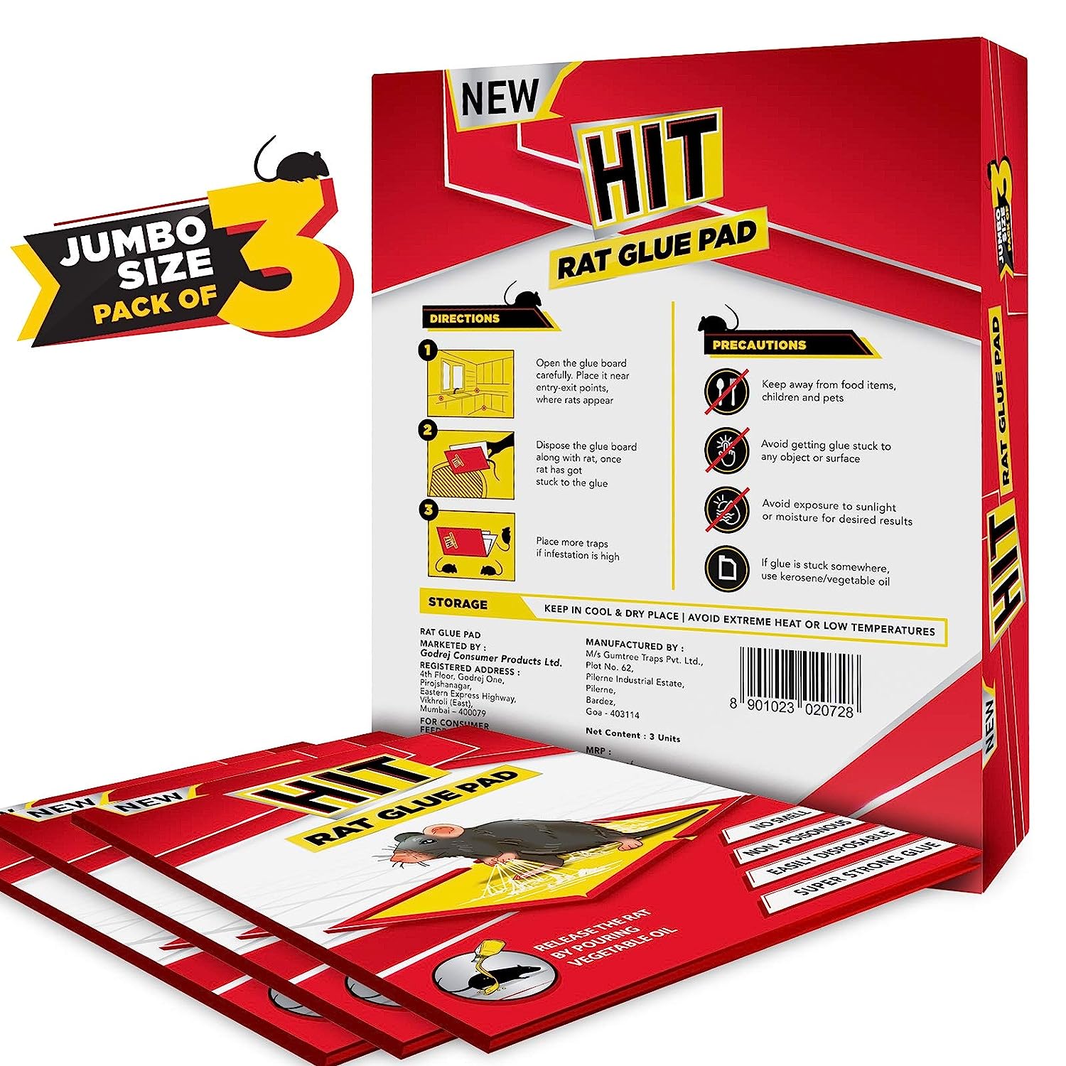 Hitrat HIT Rat/Mouse Trap Glue Pad, Pack of 3 (Jumbo Size) – KKK