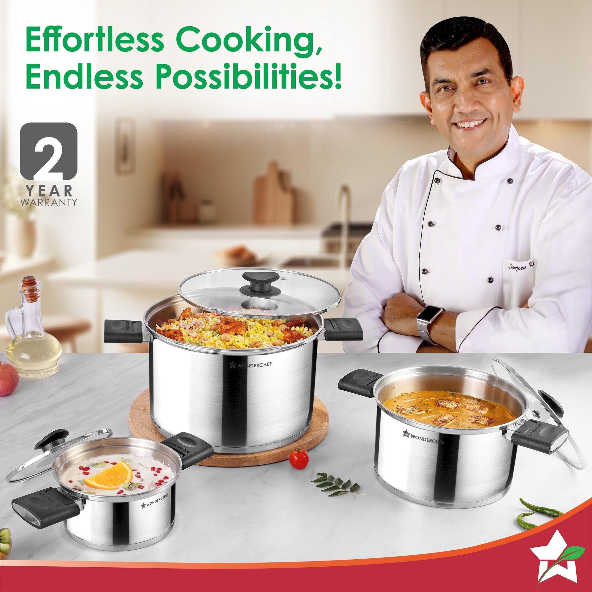 Clickon Cooking Click and Cook Stainless Steel Casserole 3 Pc Set | 6.5 L, 3.2 L, 1 L – KKK