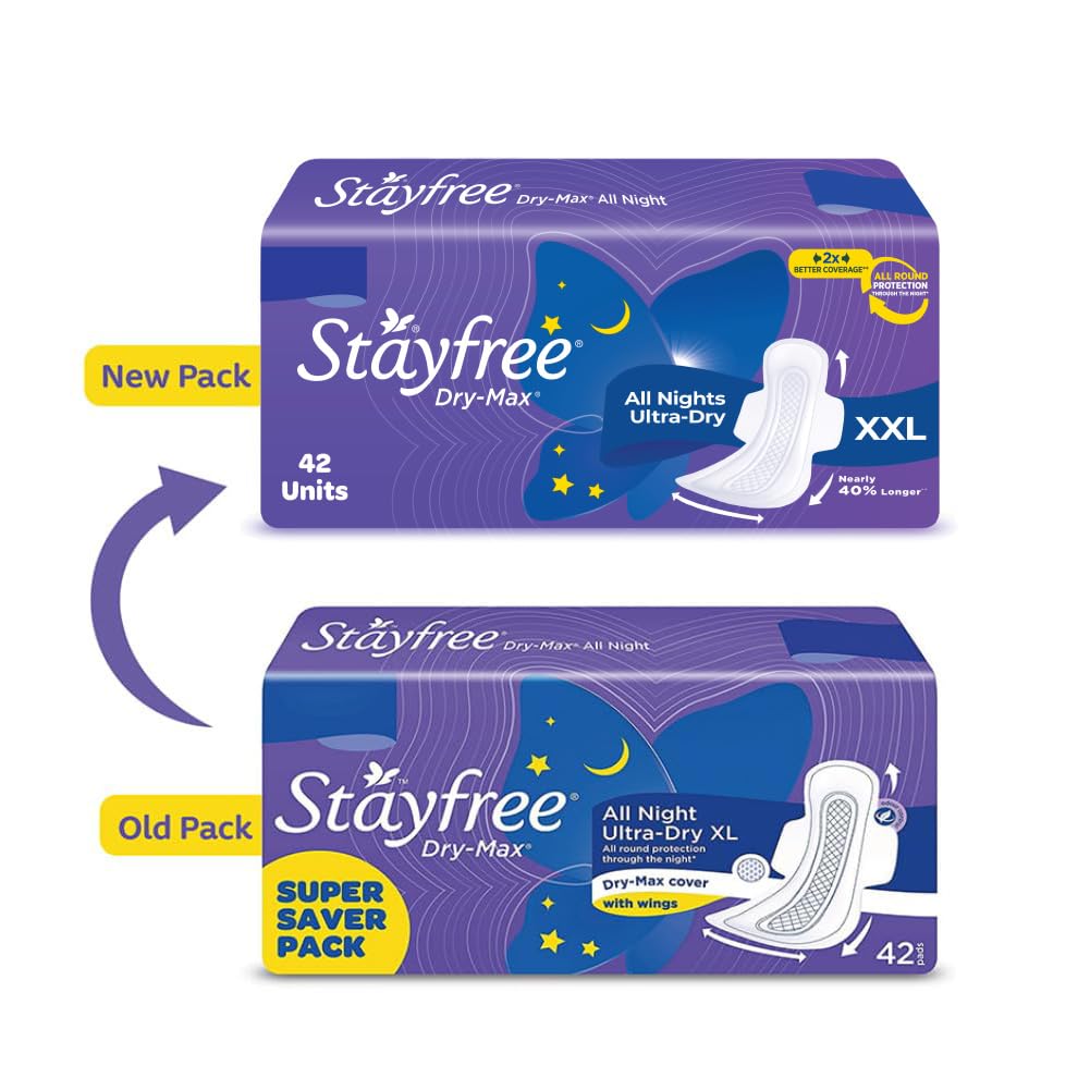 Stayfree Dry Max XXL | 42 Pads | All Night XXL Dry Cover Sanitary Pads ...