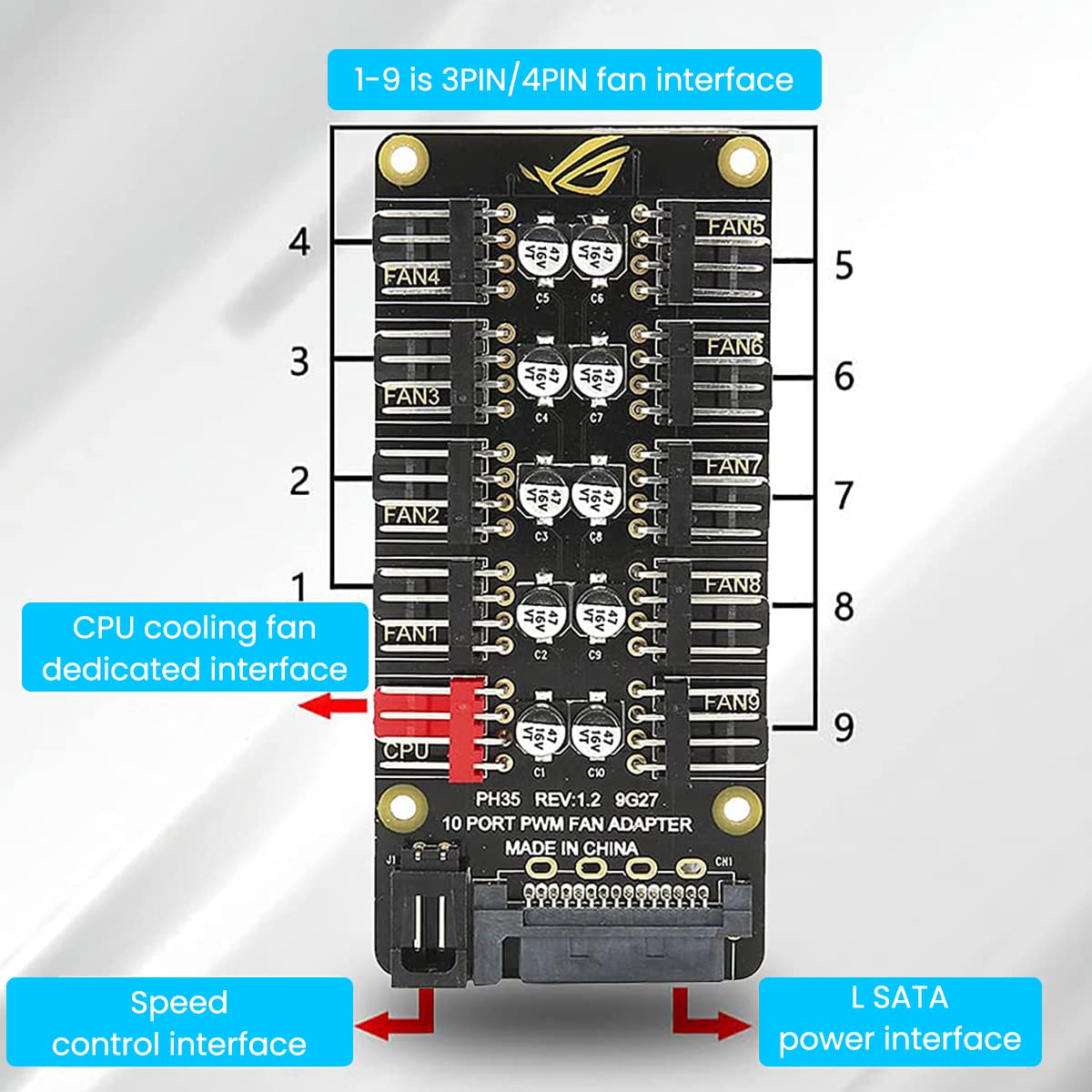 Computer Cpu Hub Verilux® PC PWM Fan Hub CPU Cooling HUB 10 Port 12V 4 Pin Fan PWM Hub – KKK