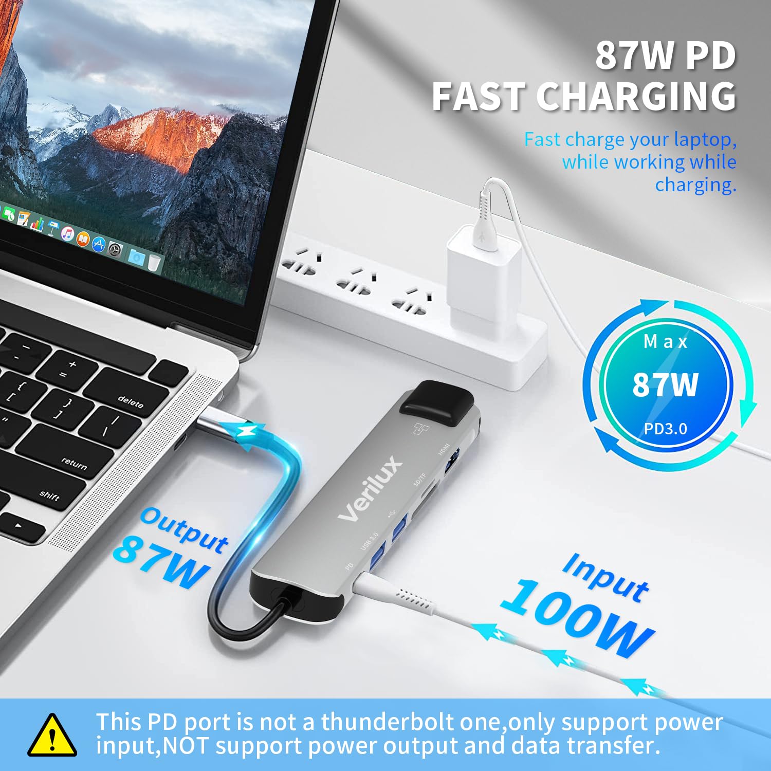 Verilux® USB C Hub with Ethernet RJ45 7 in 1 USB Type C Hub with 4K HD ...